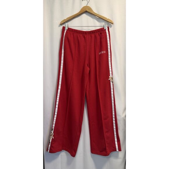 GUESS | Red Floral Embroidered Wide Leg Loose fit Track Pants 'ZOEY' NWT- Large - Picture 2 of 9